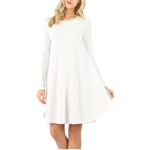 Zenana Premium (M) White Oversize Long Sleeve Shirt Dress